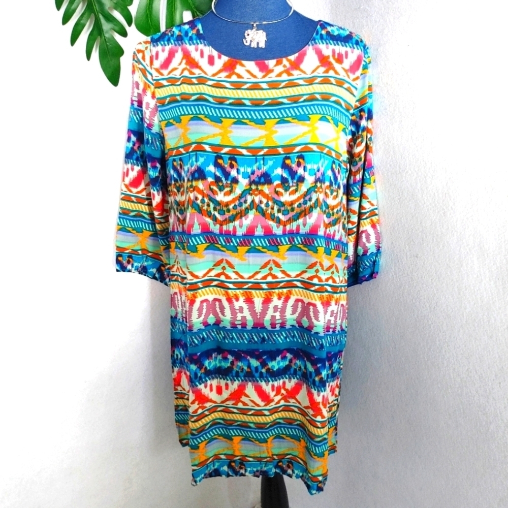 Everly Boho Tribal Print Shift Dress